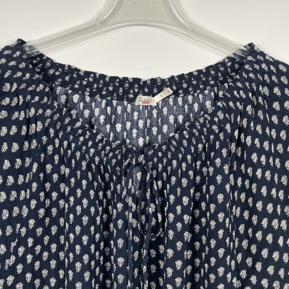 Faherty Emery Peasant Top Women's L Navy Lotus Floral Boho Cottagecore Prairie - Picture 4 of 9